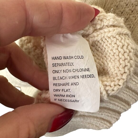 Jeanne Pierre Cable Knit Fisherman Sweater Ivory Front Pockets Preppy Size Small - Picture 9 of 9